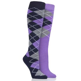 Storm Bloc Women's Argyle Long Socks, Pack of 2 – Navy/Lilac
