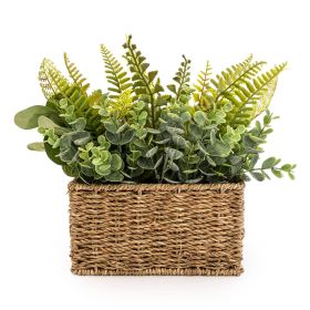 Artificial Ferns in Seagrass Basket - 30cm