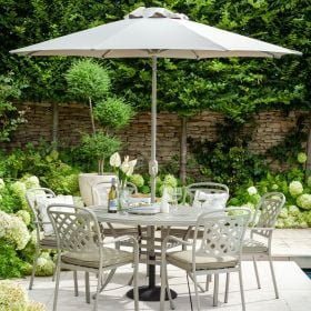 Hartman Berkeley 6 Seater Dining Garden Furniture Set with Parasol & Base