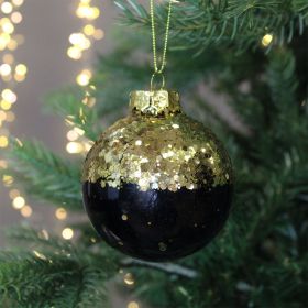 Black and Gold Glitter Bauble - 8cm