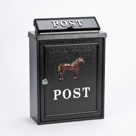 Cast Aluminium Post Box, Black - Horse