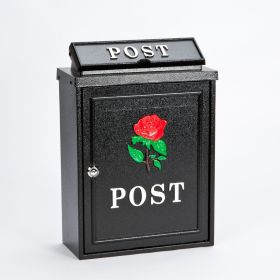 Cast Aluminium Post Box, Black - Red Rose