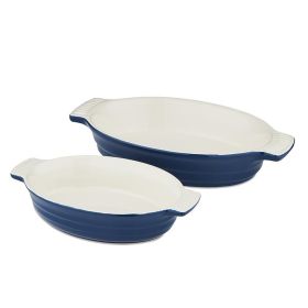 Barbary & Oak Ceramic Oval Oven Dish, Set of 2 – Limoges Blue