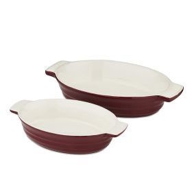 Barbary & Oak Ceramic Oval Oven Dish, Set of 2 – Bordeaux Red