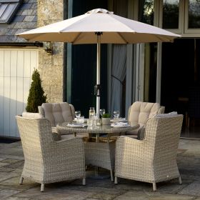 Bramblecrest Chedworth 4 Seater Dining Garden Furniture Set with Parasol & Base