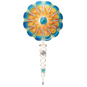 Spin Art Crystal Sun Wind Spinner with Crystal Tail - Aqua