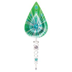 Spin Art Crystal Teardrop Spinner with Crystal Tail - Aqua/Green