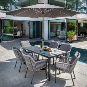 Hartman Dubai 6 Seater Dining Garden Furniture Set with Parasol & Base