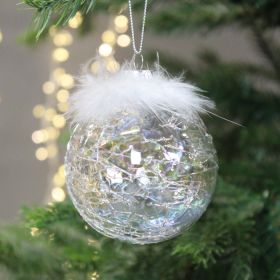 White Feather Crackle Effect Bauble - 12cm