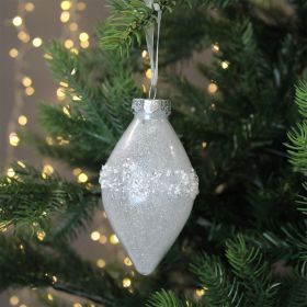 Frosted White Sequin Drop Bauble - 12cm 