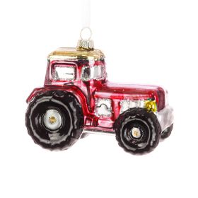 Red Glass Tractor Bauble - 8cm