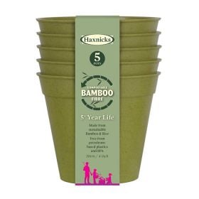 Haxnicks Compostable Bamboo 4” Pack of 5 Plant Pots – Sage Green