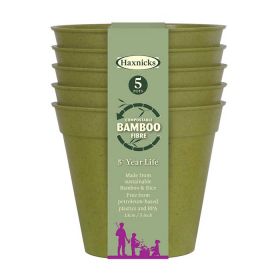 Haxnicks 5” Compostable Bamboo Plant Pots, Pack of 5 – Sage Green