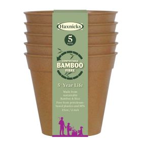 Haxnicks Compostable Bamboo 6” Pack of 5 Plant Pots – Terracotta