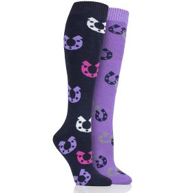 Storm Bloc Children’s Long Horseshoe Print Socks, Pack of 2 – Navy/Lilac