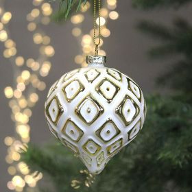 White & Gold Glass Bauble - 8cm 