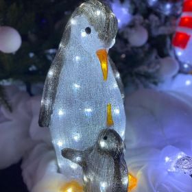 Acrylic 46cm LED Mother and Baby Penguin Light Figure - White