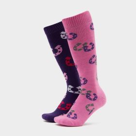 Storm Bloc Children’s Long Horseshoe Print Socks, Pack of 2 – Pink/Purple