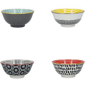 KitchenCraft Patterned Ceramic Cereal Bowl Set of 4, 15cm – Monochrome