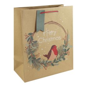 Kraft Robin & Wreath Gift Bag – Large