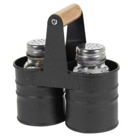 Salt and Pepper Set with Charcoal Metal Tin Storage Holder