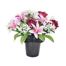 Sincere UK Lily & Rose Grave Pot – Burgundy, White & Pink, 25cm