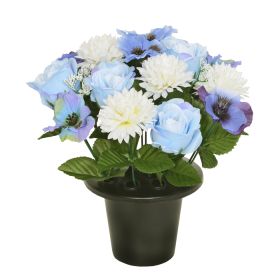 Sincere UK Rose, Chrysanthemum & Pansy Gravepot – Blue, 25cm