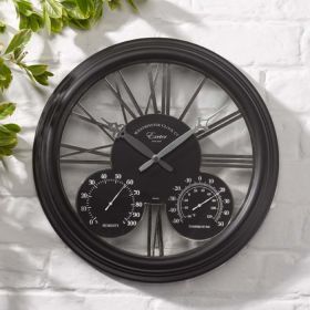 Outside In Exeter Wall Clock and Thermometer, Black - 15''