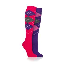 Storm Bloc Women's Argyle Long Socks, Pack of 2 - Raspberry/Purple
