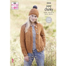 King Cole Super Chunky Scarf, Cardigan and Hat Knitting Pattern