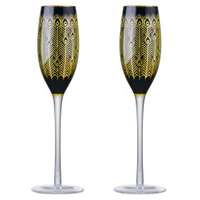 The DRH Collection Midnight Peacock Champagne Flutes - Pack of 2