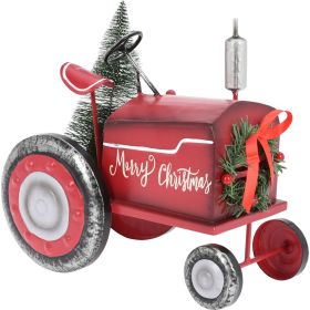Red Metal Tractor Christmas Decoration - 29cm