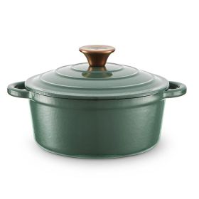 Barbary & Oak Cast Iron Round Casserole Dish, 20cm - Green