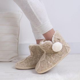 Totes Women's Knit Cable Boot Slipper - Oat 