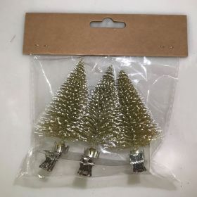 3 Gold Clip On Christmas Trees - 7cm