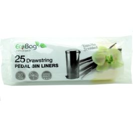 30L Eco Bag 25 Pack Drawstring Pedal Bin Liners Vanilla Scented 
